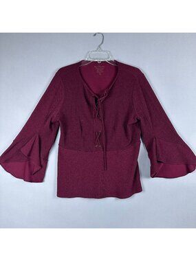 Chicos Blouse Top Tie Neck Long Bell Sleeve Womens  Sz Large 12